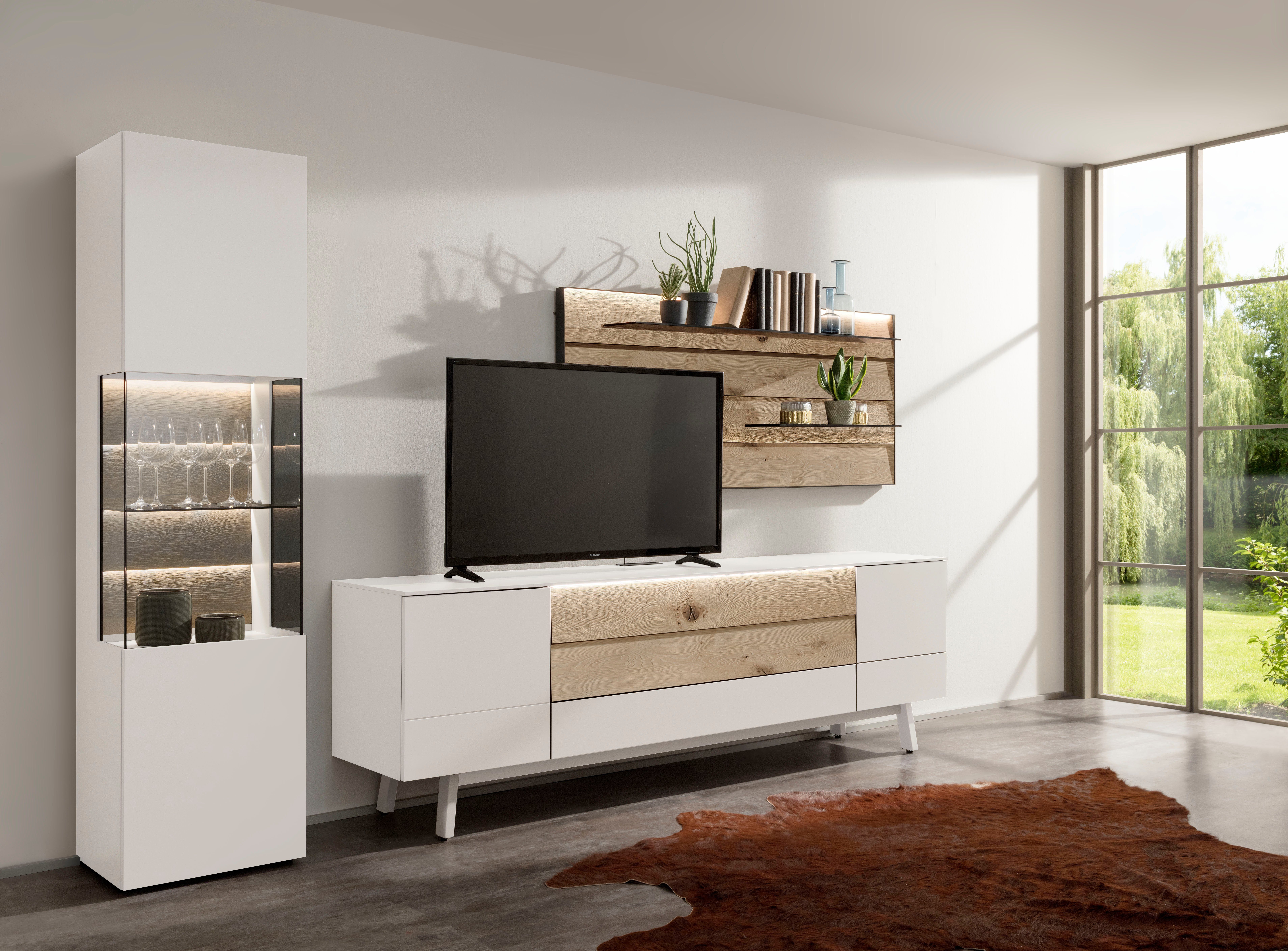 GWINNER TVWand »Misano MI109«, (2St), in Lack fango, mit Wandpaneel, wahlweise mit Beleuchtung